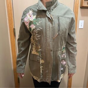 Anthropologie Olive Floral Utility Jacket